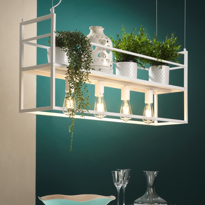 ONLI - Luster na sajli s policom JEFFER 4xE27/22W/230V bijela