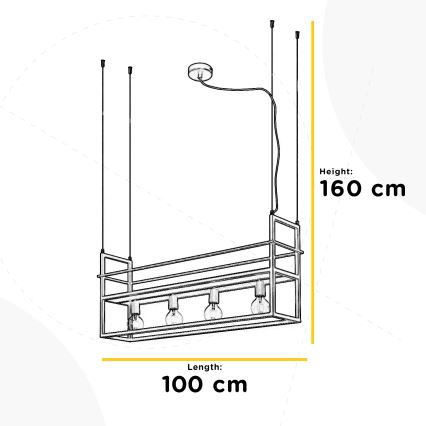 ONLI - Luster na sajli s policom JEFFER 4xE27/22W/230V crna