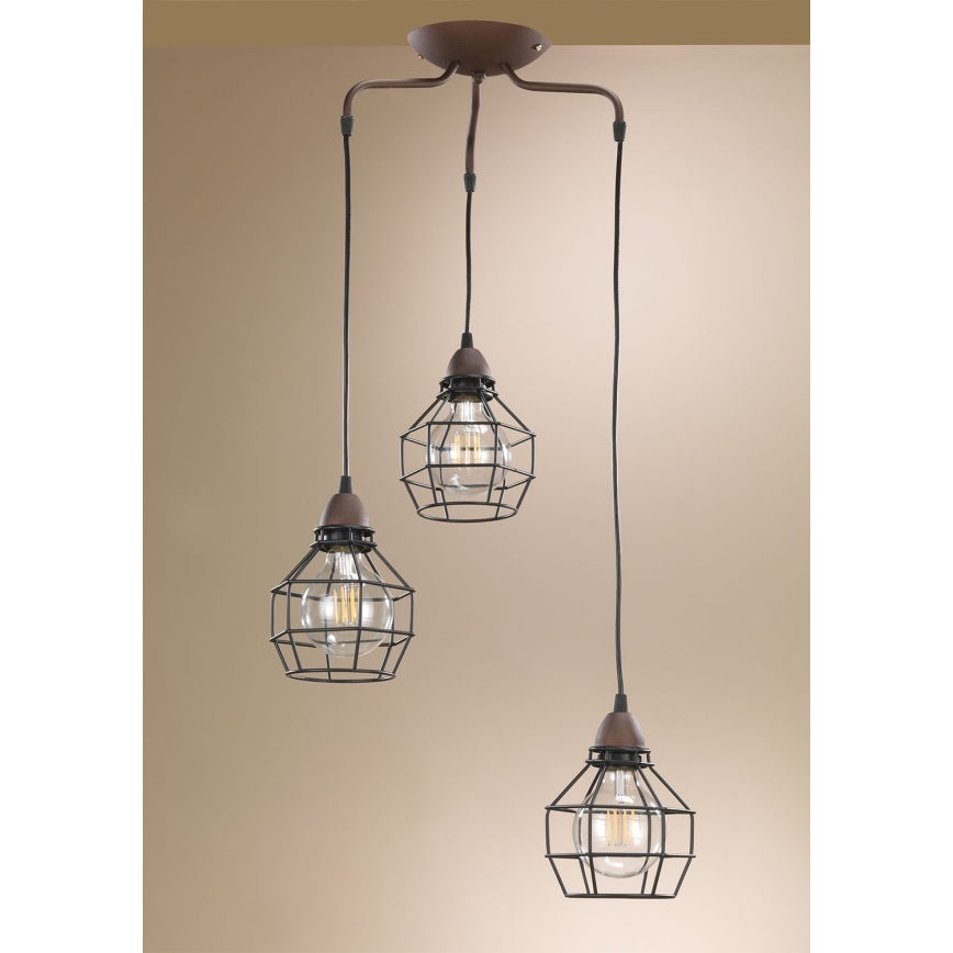 ONLI - Luster na sajli SPIDER 3xE27/15W/230V crna/smeđa
