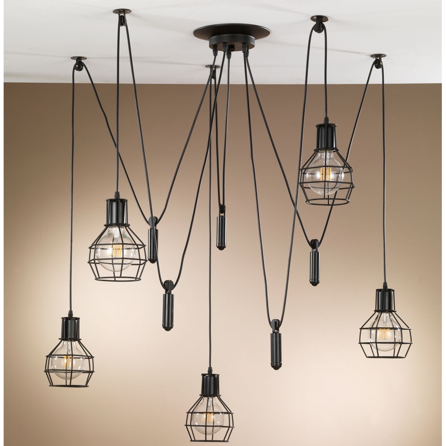 ONLI - Luster na sajli SPIDER 5xE27/15W/230V pauk crna