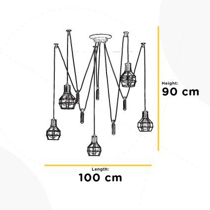ONLI - Luster na sajli SPIDER 5xE27/15W/230V pauk crna