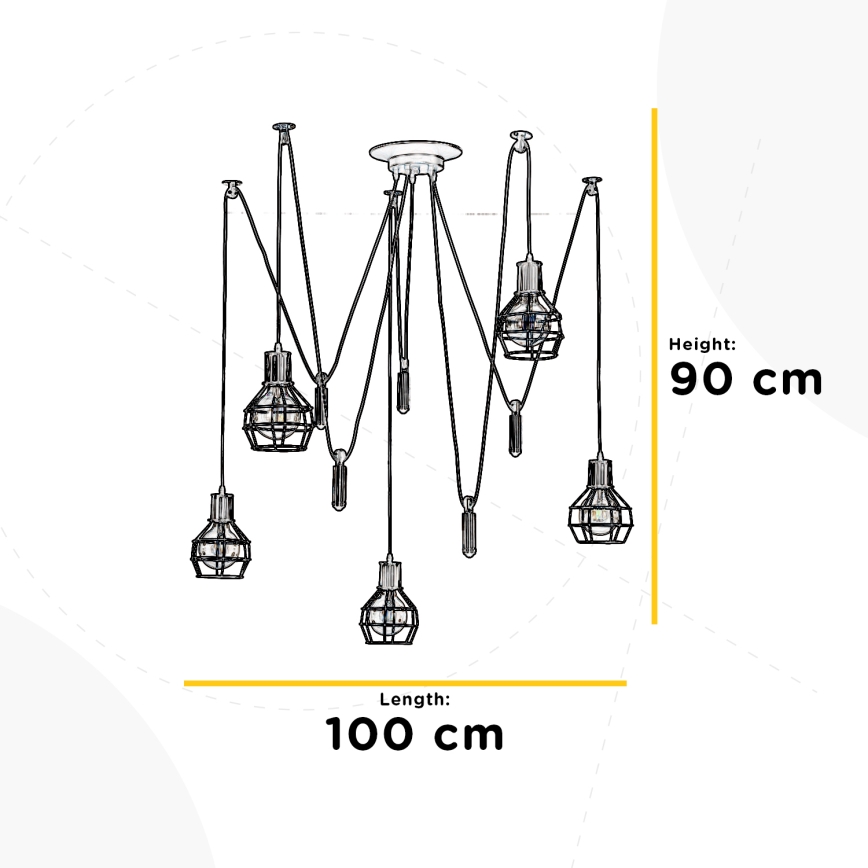 ONLI - Luster na sajli SPIDER 5xE27/15W/230V pauk crna