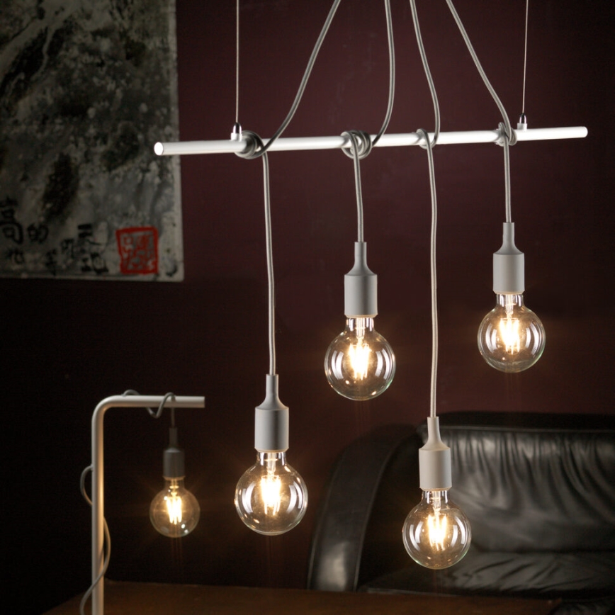 ONLI - Luster na sajli WIRE 4xE27/15W/230V siva/bijela