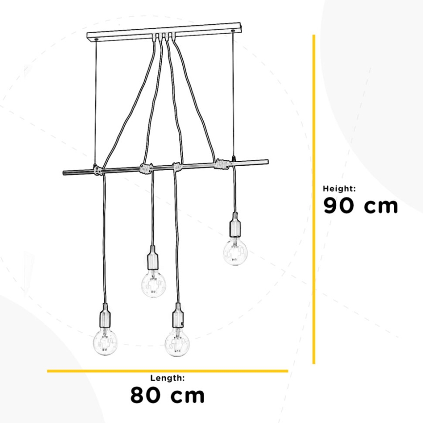 ONLI - Luster na sajli WIRE 4xE27/15W/230V siva/bijela