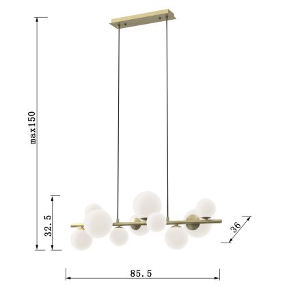 ONLI - Viseći luster PALOMA na sajli 10xG9/3W/230V zlatna