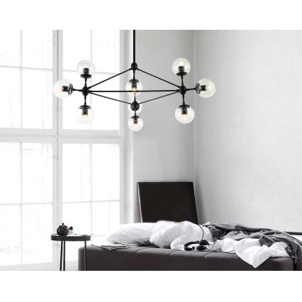 Open Design OR80094 - Luster na šipci BAO 10xE27/8W/230V, promjer 90 cm, u crnoj boji