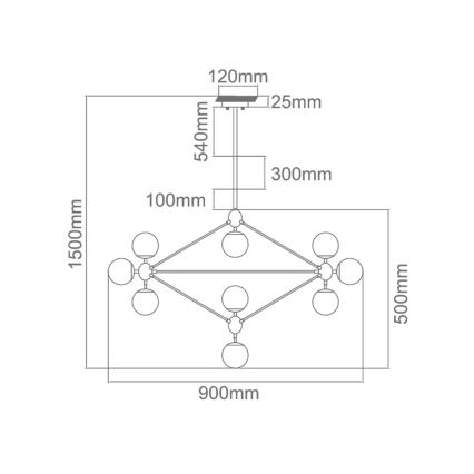 Open Design OR80094 - Luster na šipci BAO 10xE27/8W/230V, promjer 90 cm, u crnoj boji