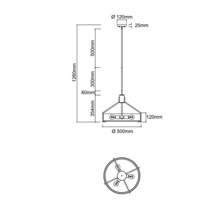 Open Design OR85648 - Luster na štangu DORETTO 4xE27/15W/230V Ø 50 cm smeđa/bež