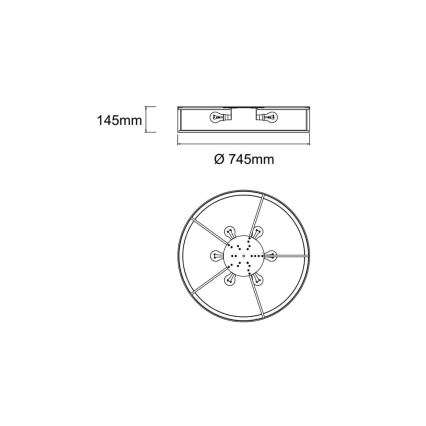 Open Design OR86577 - Stropna svjetiljka ZALINDRO, 6x E27 / 15 W / 230 V, promjer 74,5 cm, crna/krom