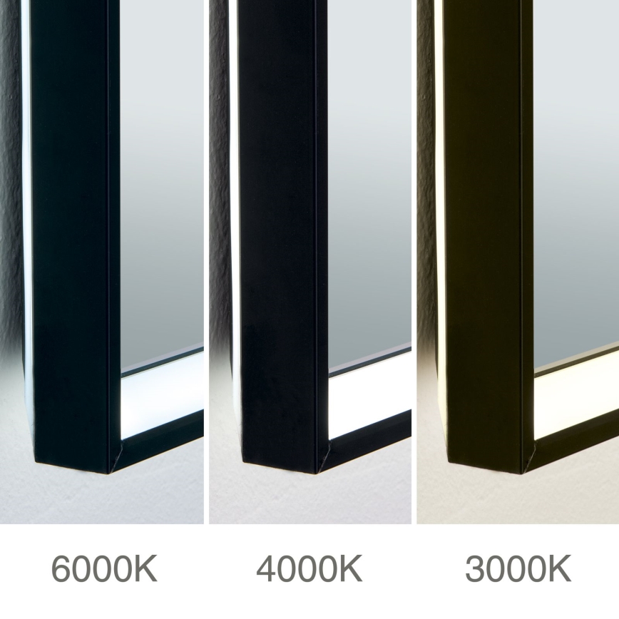 LED zidno ogledalo za kupaonicu s grijanjem i pozadinskim LED osvjetljenjem FRAME LED/48W/230V 3000/4000/6000K 60x45 cm IP44