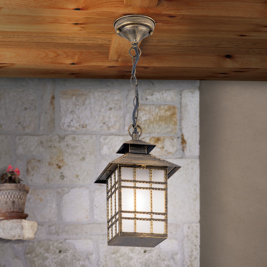 Vanjska viseća svjetiljka KIKO 1xE27/11W/230V IP44 bronca/patina