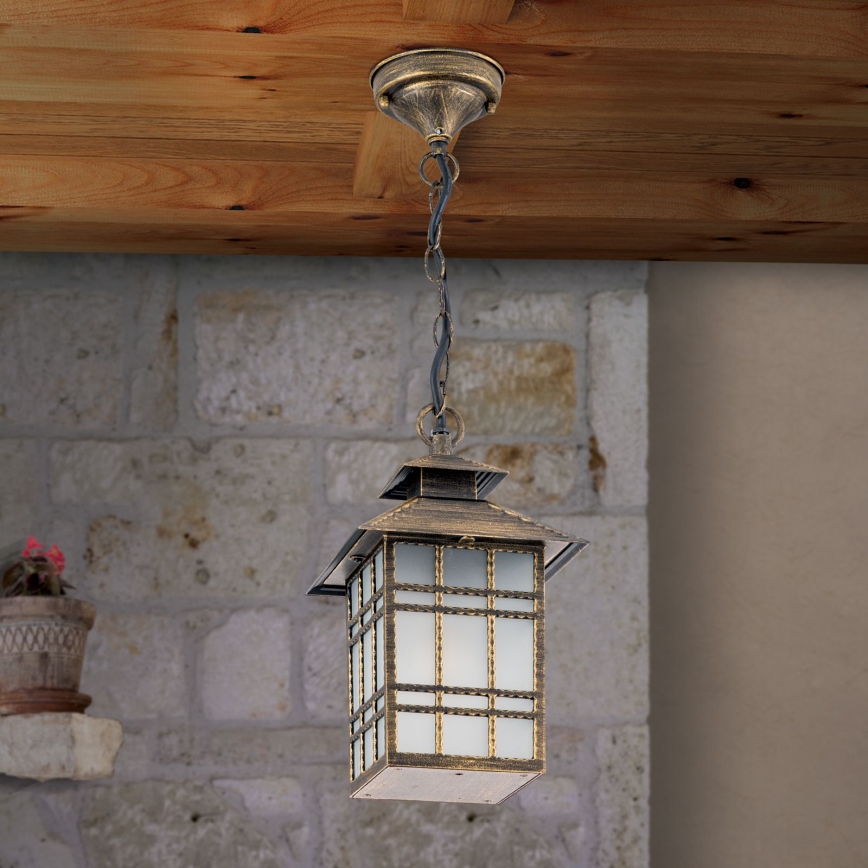 Vanjska viseća svjetiljka KIKO 1xE27/11W/230V IP44 bronca/patina
