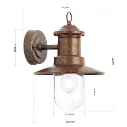 Vanjska zidna lampa LEONIE 1xE27/60W/230V IP44 bronca