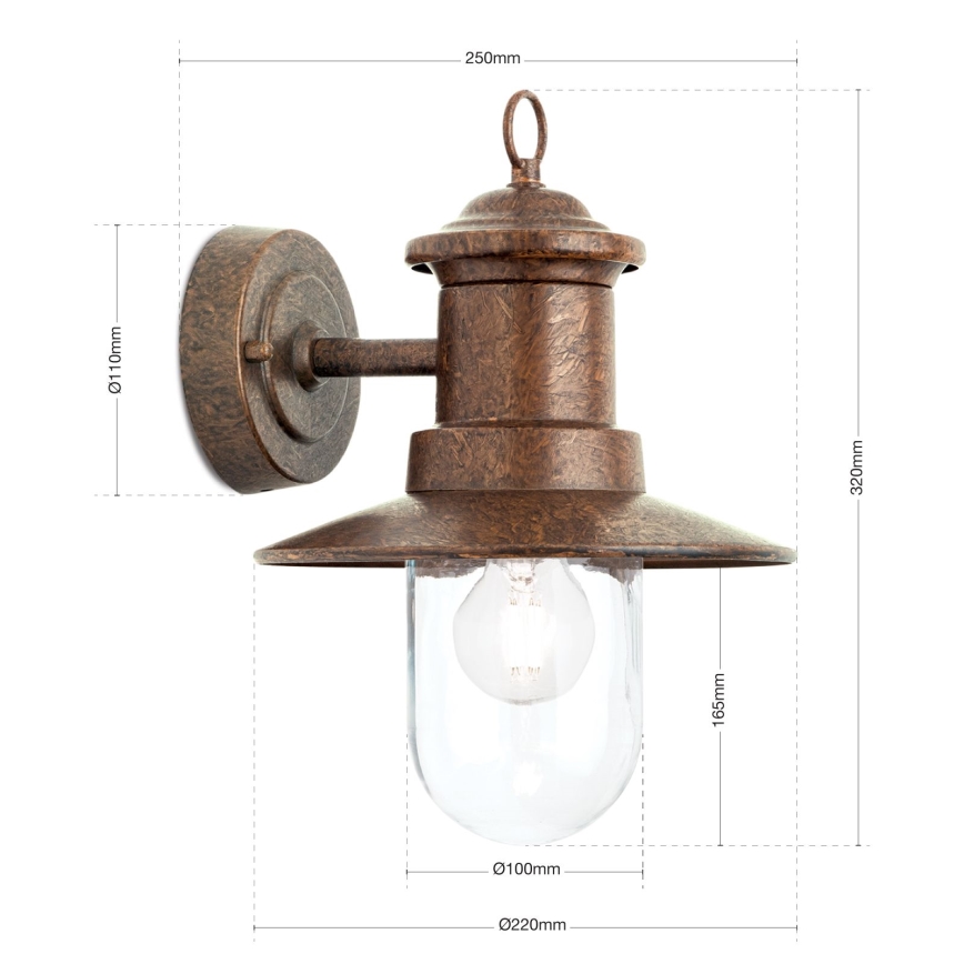 Vanjska zidna lampa LEONIE 1xE27/60W/230V IP44 bronca