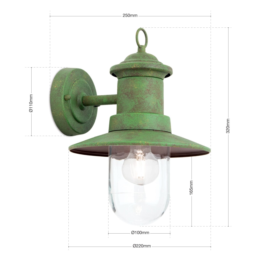 Vanjska zidna lampa LEONIE 1xE27/60W/230V IP44 zelena