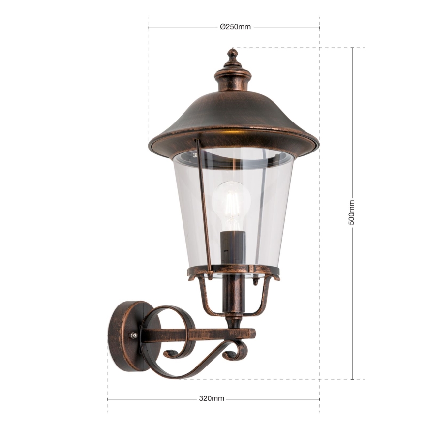 Vanjska zidna lampa KENZO 1xE27/100W/230V IP44 bronca/patina