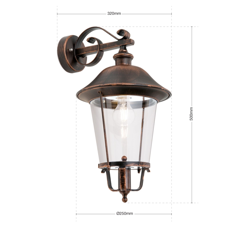 Vanjska zidna lampa KENZO 1xE27/100W/230V IP44 bronca/patina