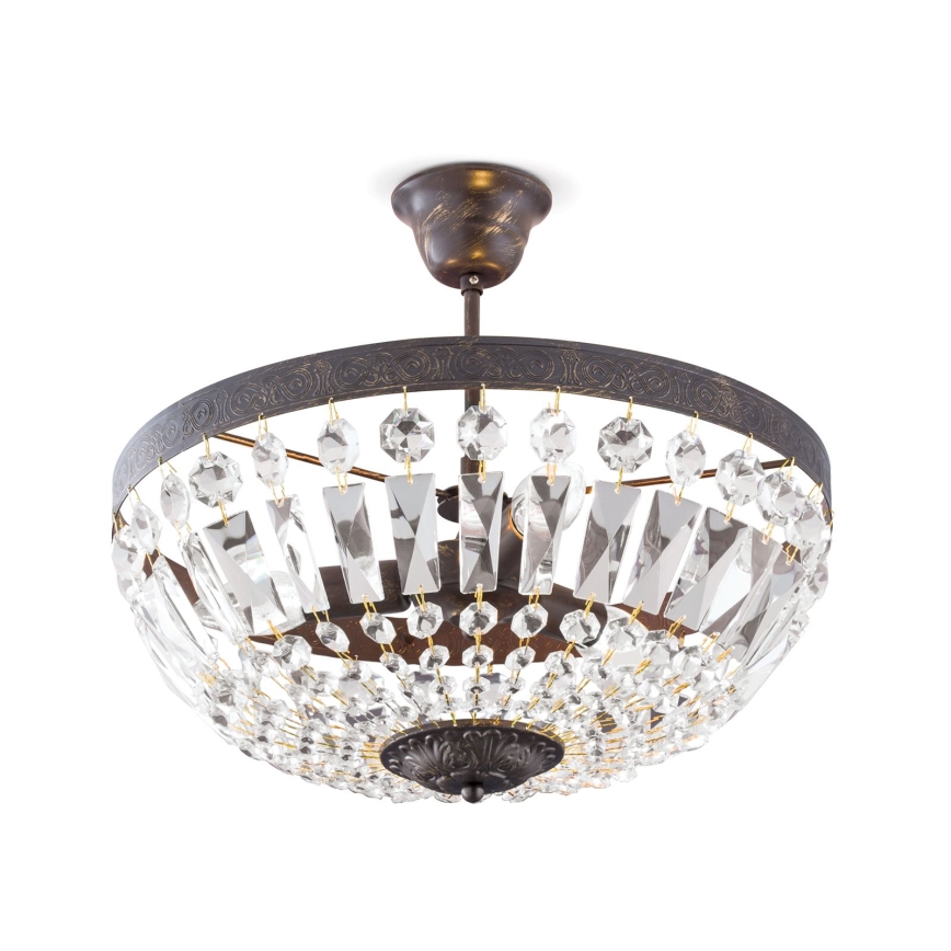 Kristalni viseći luster ARILA 3xE14/40W/230V pr. 40 cm smeđa/patina