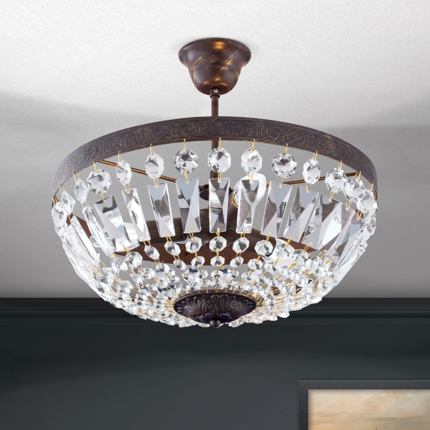 Kristalni viseći luster ARILA 3xE14/40W/230V pr. 40 cm smeđa/patina