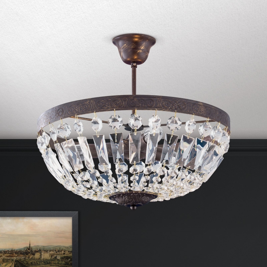 Kristalni viseći luster ARILA 3xE14/40W/230V pr. 40 cm smeđa/patina