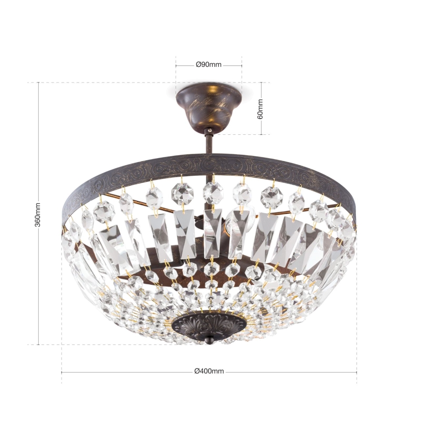 Kristalni viseći luster ARILA 3xE14/40W/230V pr. 40 cm smeđa/patina