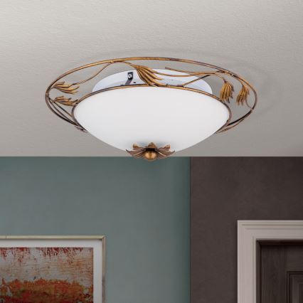 Stropna svjetiljka FLEUR 2xE27/60W/230V pr. 40 cm bronca