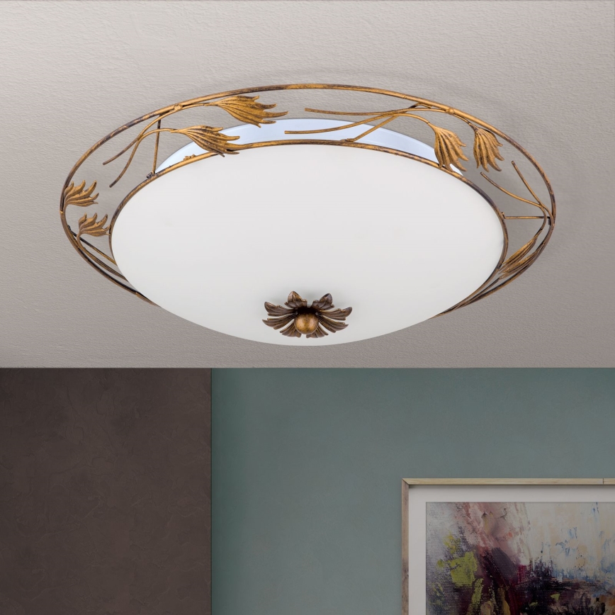Stropna svjetiljka FLEUR 3xE27/60W/230V pr. 50 cm bronca