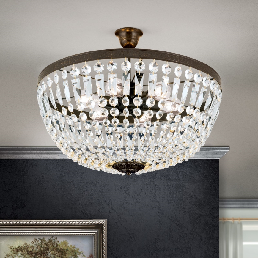 Kristalni viseći luster ARILA 6xE27/60W/230V pr. 60 cm smeđa/patina