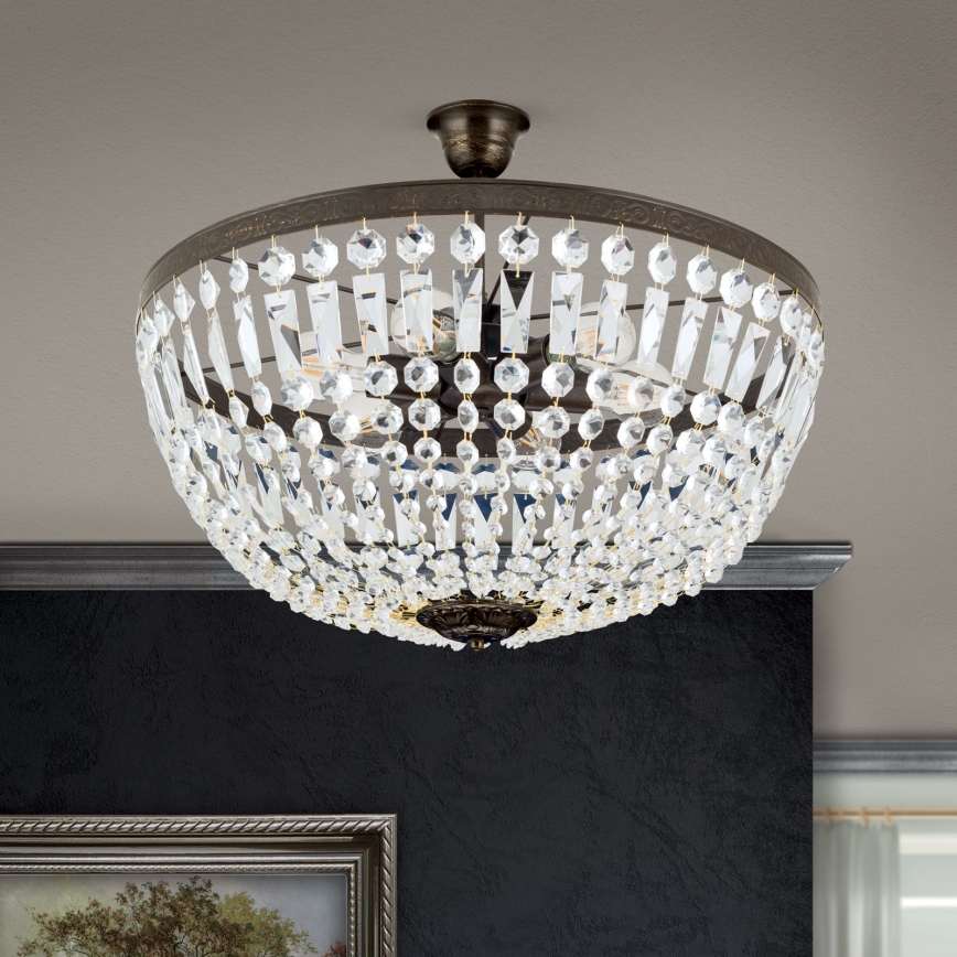 Kristalni viseći luster ARILA 6xE27/60W/230V pr. 60 cm smeđa/patina