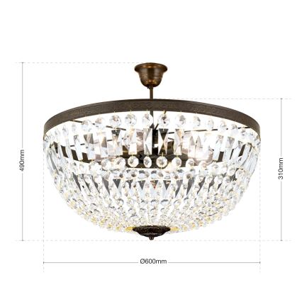 Kristalni viseći luster ARILA 6xE27/60W/230V pr. 60 cm smeđa/patina