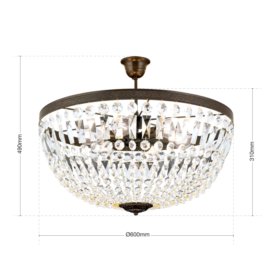 Kristalni viseći luster ARILA 6xE27/60W/230V pr. 60 cm smeđa/patina