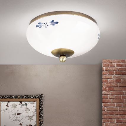 Stropna svjetiljka LANDHAUS 1xE27/60W/230V promjer 21 cm brončana/bijela/plava