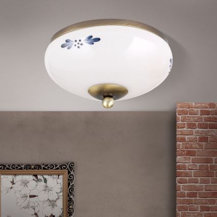 Stropna svjetiljka LANDHAUS 1xE27/60W/230V promjer 21 cm brončana/bijela/plava