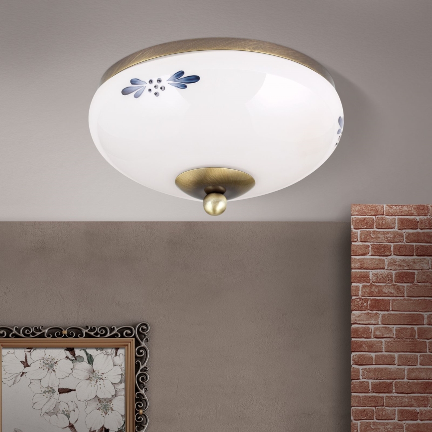 Stropna svjetiljka LANDHAUS 1xE27/60W/230V promjer 21 cm brončana/bijela/plava