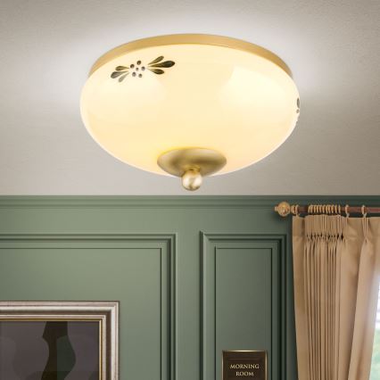 Stropna svjetiljka LANDHAUS 1xE27/60W/230V Ø 21 cm mesing/bež/zelena