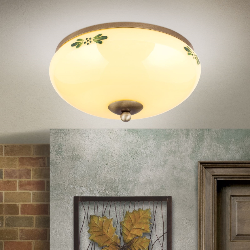 Stropna svjetiljka LANDHAUS 2xE27/60W/230V Ø 28 cm brončana/bež/zelena