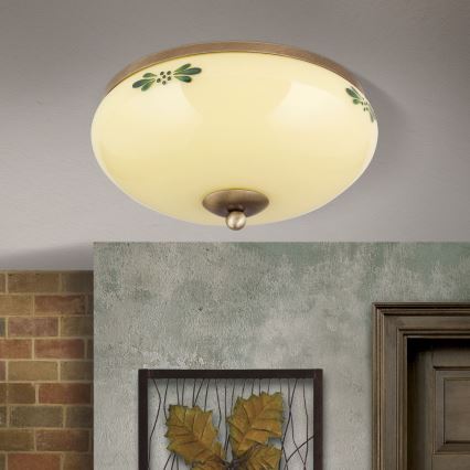 Stropna svjetiljka LANDHAUS 2xE27/60W/230V Ø 28 cm brončana/bež/zelena