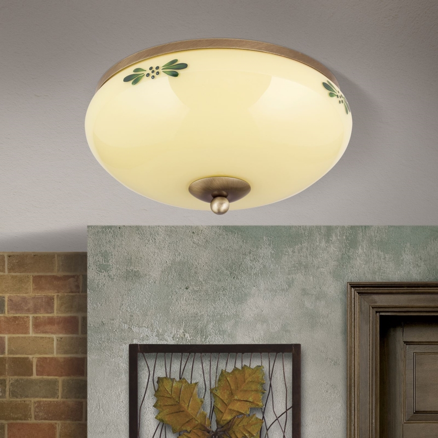 Stropna svjetiljka LANDHAUS 2xE27/60W/230V Ø 28 cm brončana/bež/zelena