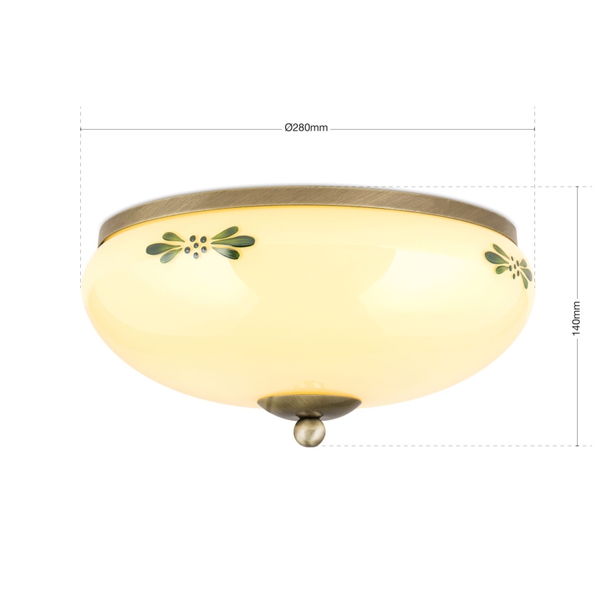 Stropna svjetiljka LANDHAUS 2xE27/60W/230V Ø 28 cm brončana/bež/zelena