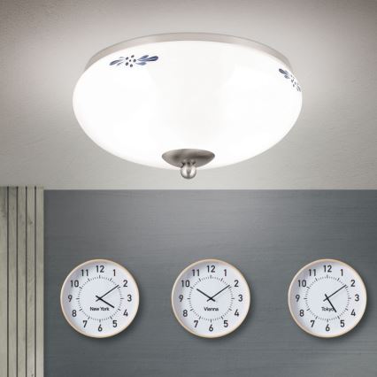 Stropno svjetlo LANDHAUS 2xE27/60W/230V, promjer 28 cm, mat krom/bijela/plava