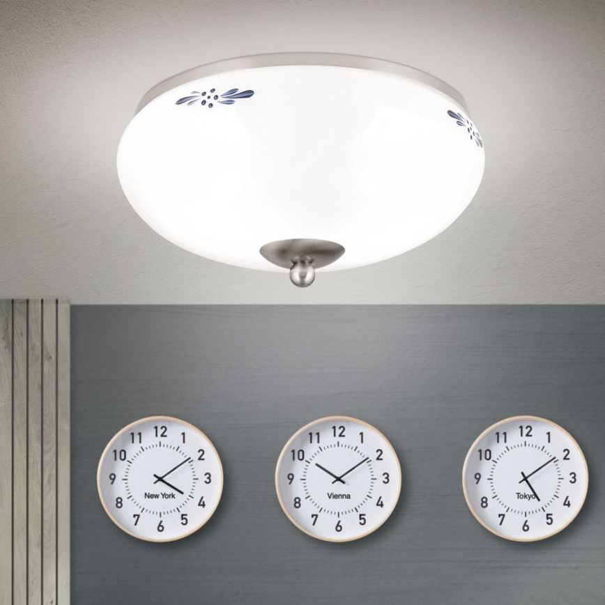 Stropno svjetlo LANDHAUS 2xE27/60W/230V, promjer 28 cm, mat krom/bijela/plava