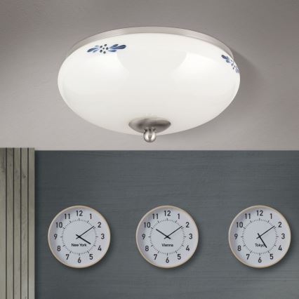 Stropno svjetlo LANDHAUS 2xE27/60W/230V, promjer 28 cm, mat krom/bijela/plava