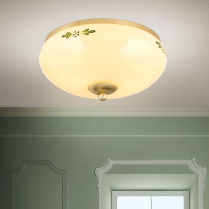 Stropna svjetiljka LANDHAUS 2xE27/60W/230V Ø 28 cm mesing/bež/zelena