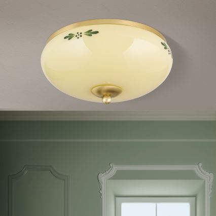 Stropna svjetiljka LANDHAUS 2xE27/60W/230V Ø 28 cm mesing/bež/zelena