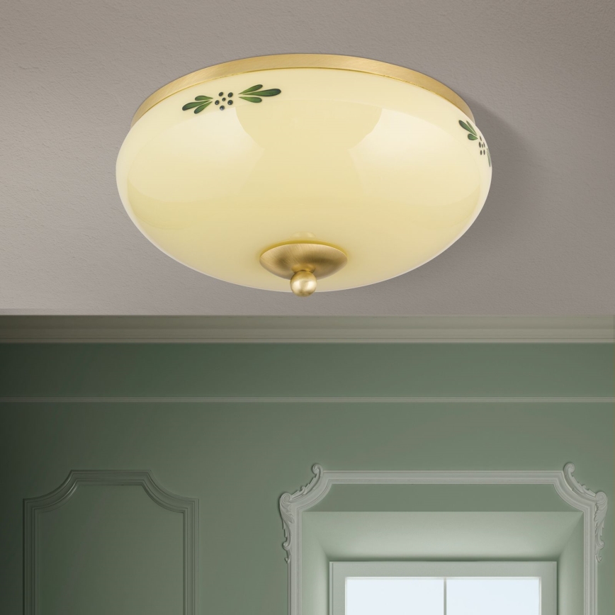 Stropna svjetiljka LANDHAUS 2xE27/60W/230V Ø 28 cm mesing/bež/zelena