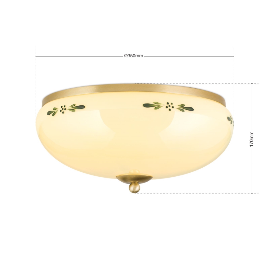 Stropna svjetiljka LANDHAUS 3xE27/60W/230V promjer 35 cm mesing/bež/zelena
