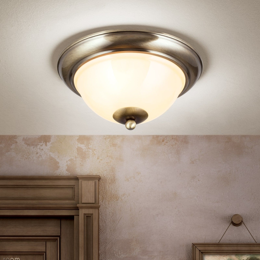 Stropna svjetiljka AUSTRIAN OLD LAMP 2xE27/60W/230V pr. 27 cm bronca/bež