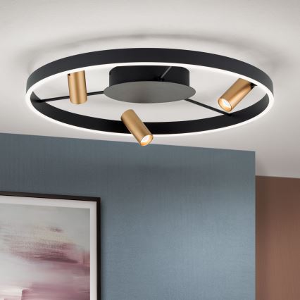 LED prigušivo stropno svjetlo BERLIN LED/50W/230V crno/zlatno