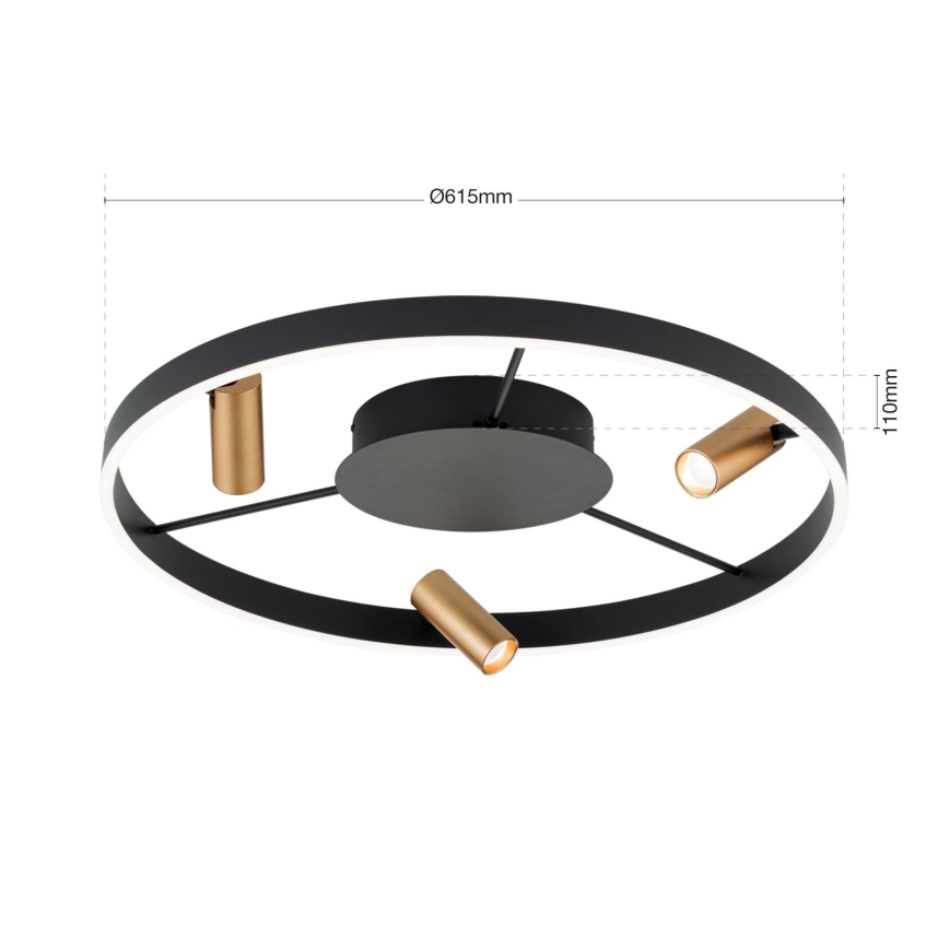 LED prigušivo stropno svjetlo BERLIN LED/50W/230V crno/zlatno