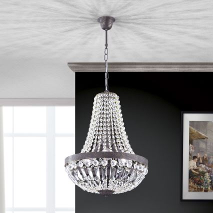 Kristalni luster na lancu ARILA 3xE27/60W/230V pr. 40 cm smeđa/patina